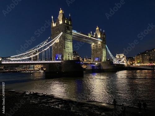 A view of Tower Bridge in London at night