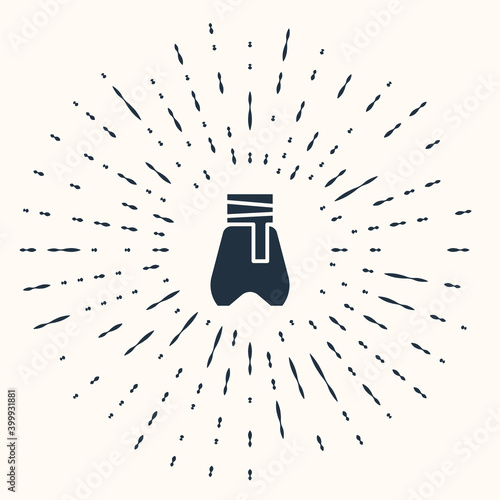 Grey Cossack pants with a belt icon isolated on beige background. Cossack bloomers. Abstract circle random dots. Vector.