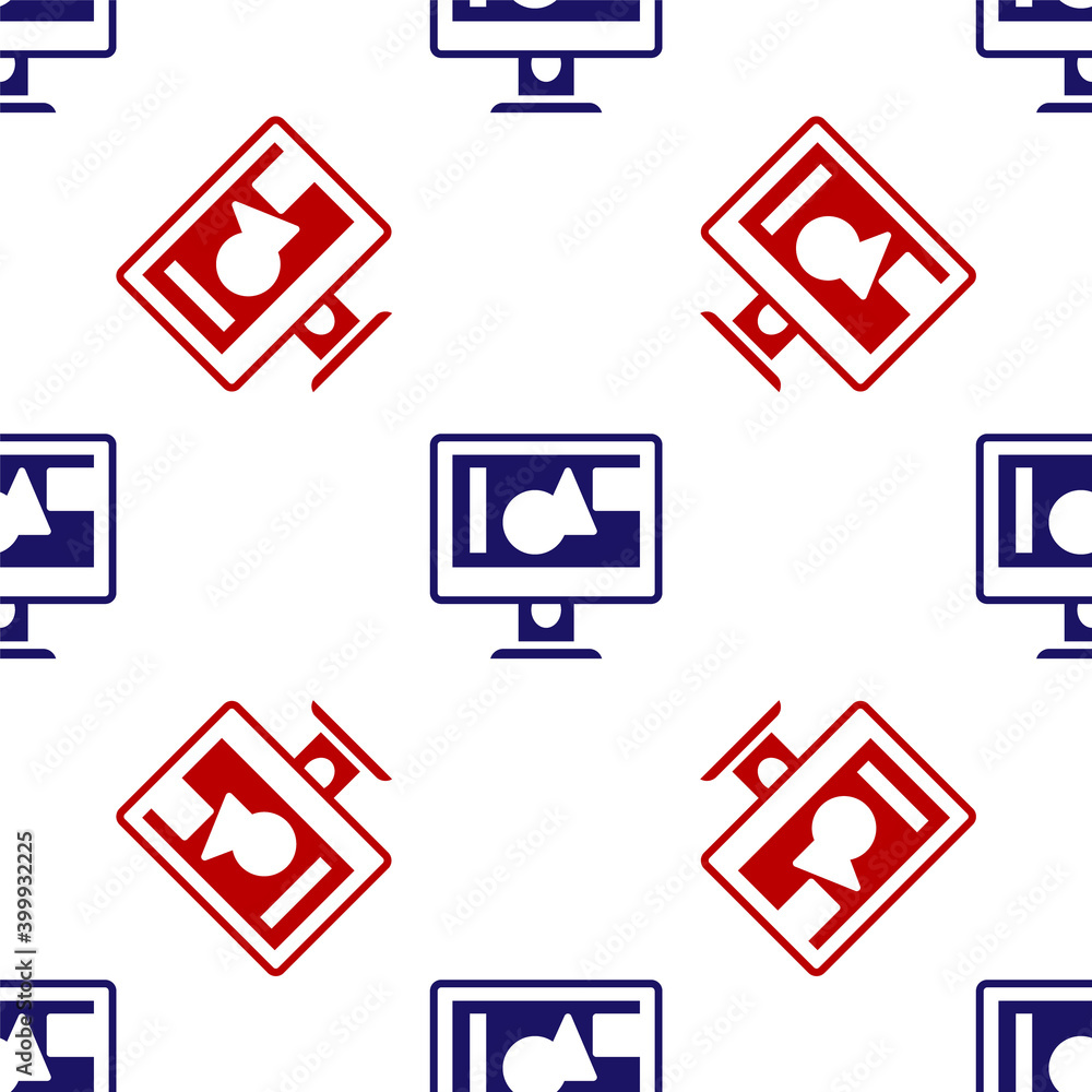 Blue and red Computer monitor screen icon isolated seamless pattern on white background. Electronic device. Front view. Vector. Blue and red Computer monitor screen icon isolated seamless pattern on white background. Electronic device. Front view. Vector.