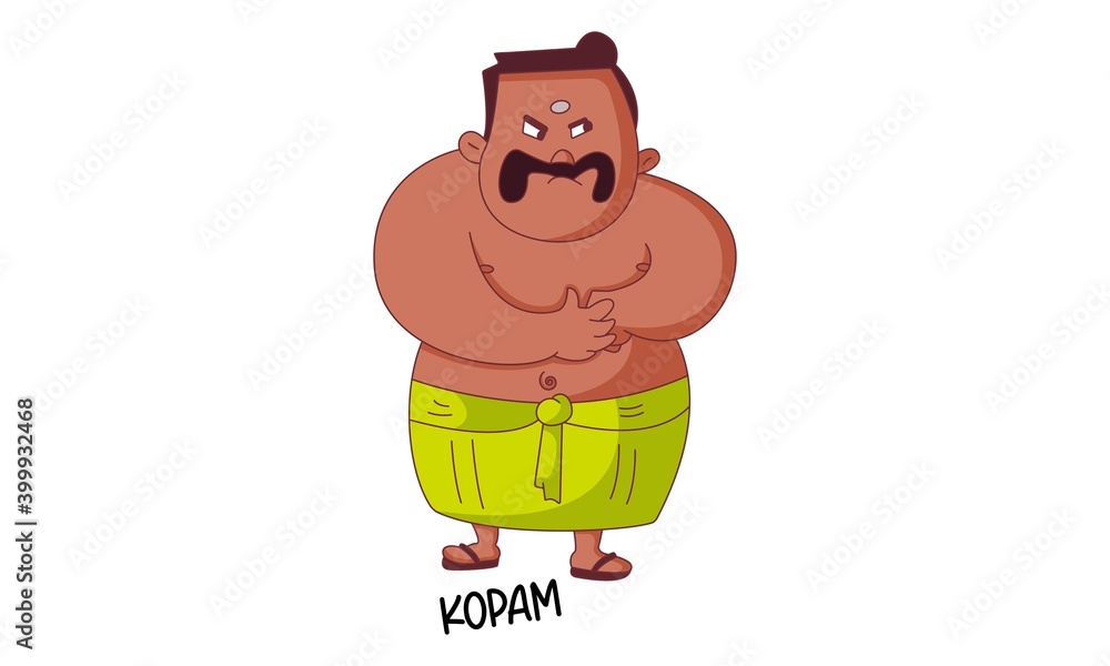 Vector cartoon illustration of angry Tamil man. Kopam Tamil text  translation - anger. Isolated on white background. Stock Vector | Adobe  Stock