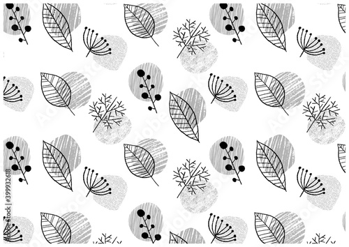 葉っぱイラスト背景パターンモノクロ