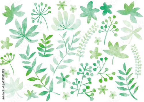 緑の葉_模様_水彩