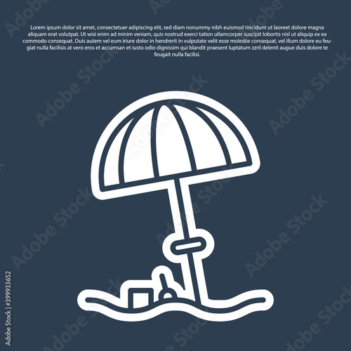 Blue line Sun protective umbrella for beach icon isolated on blue background. Large parasol for outdoor space. Beach umbrella. Vector Illustration.