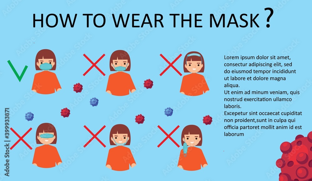 How to wear face mask correctly. The wright and wrong way to wear a mask. Common mistakes when