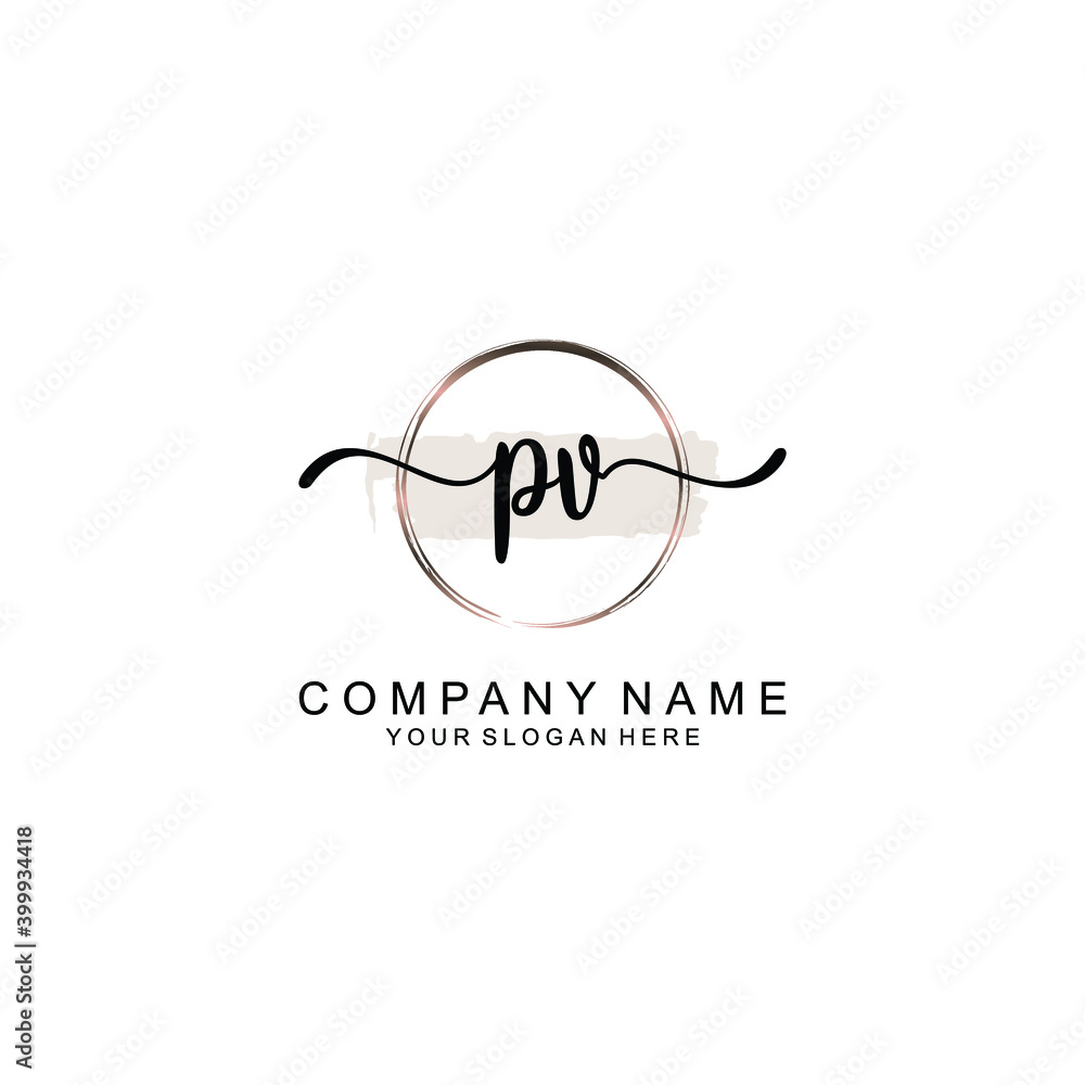 Initial PV Handwriting, Wedding Monogram Logo Design, Modern Minimalistic and Floral templates for Invitation cards	
