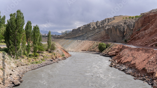 Colorful landscape view on Zeravshan river in Aini district, Sughd province, Tajikistan photo