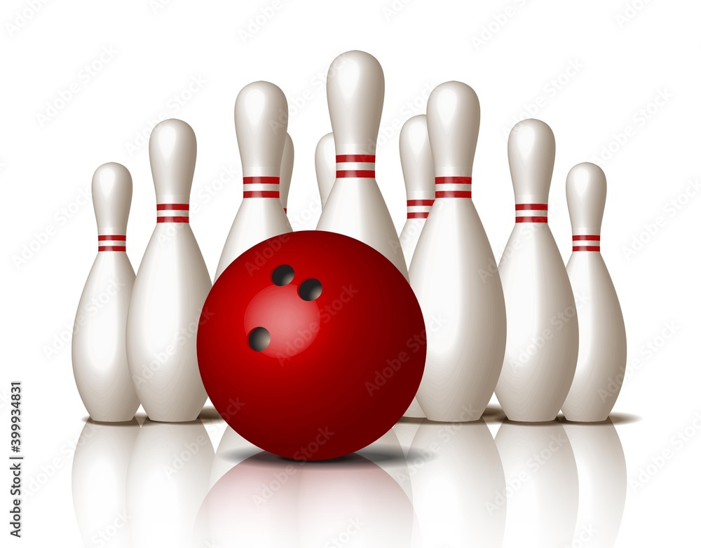Naklejka premium 3d realistic vector bowling icon, isolated on white background, red ball.