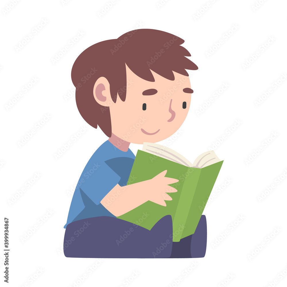 Boy Sitting On Floor and Reading, Cute Kid Enjoying of Literature, Elementary School Student Character Cartoon Style Vector Illustration Boy Sitting On Floor and Reading, Cute Kid Enjoying of Literature, Elementary School Student Character Cartoon Style Vector Illustration