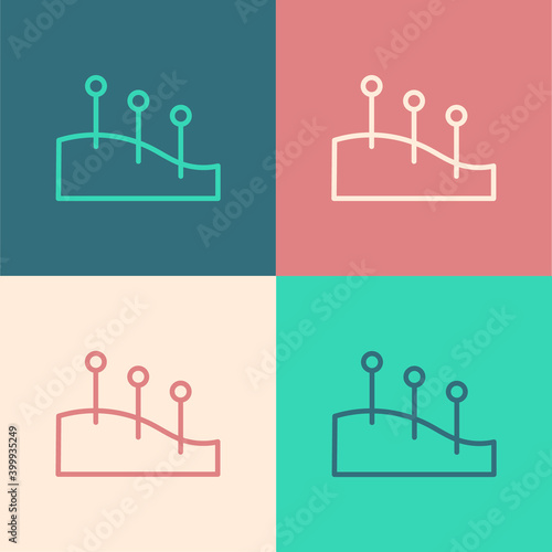 Pop art line Acupuncture therapy icon isolated on color background. Chinese medicine. Holistic pain management treatments. Vector.