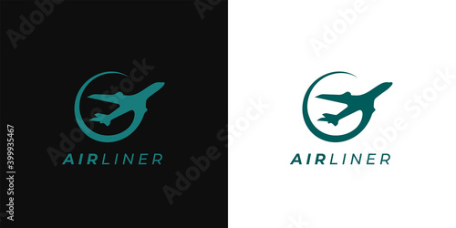 Plane icon. Air travel logo. Flight symbol. Airplane transport sign. Airline agency emblem. Vector illustration.