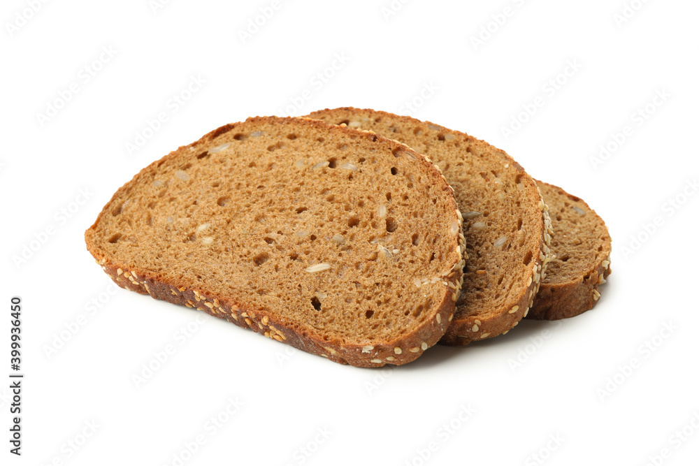 Dark bread slices isolated on white background