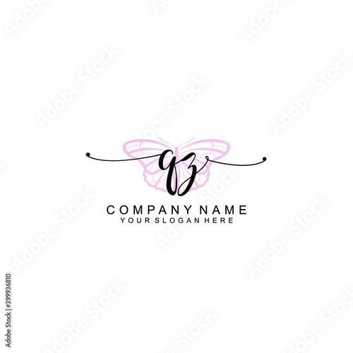 Initial QZ Handwriting, Wedding Monogram Logo Design, Modern Minimalistic and Floral templates for Invitation cards 