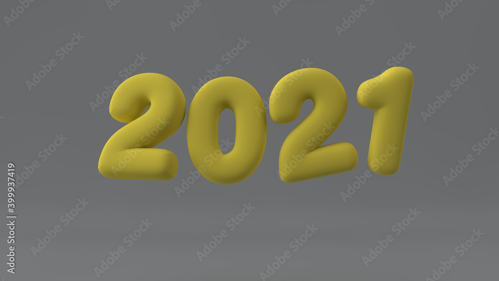 Inscription 2021, yellow on gray, colors of the year. 3d rendering Inscription 2021, yellow on gray, colors of the year. 3d rendering