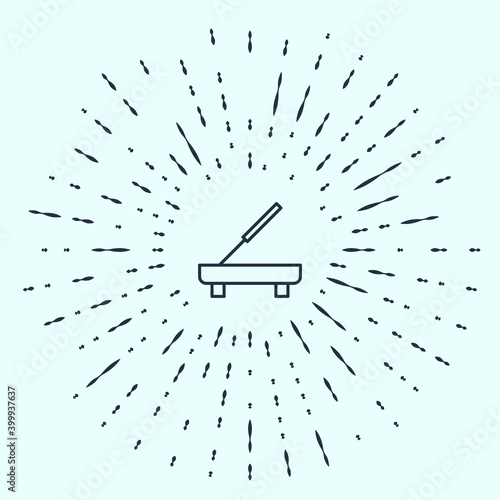 Black line Scented spa stick on a wooden stand icon isolated on grey background. Incense stick. Cosmetic procedure aromatherapy. Abstract circle random dots. Vector.
