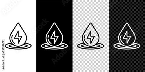 Set line Water energy icon isolated on black and white background. Ecology concept with water droplet. Alternative energy concept. Vector.