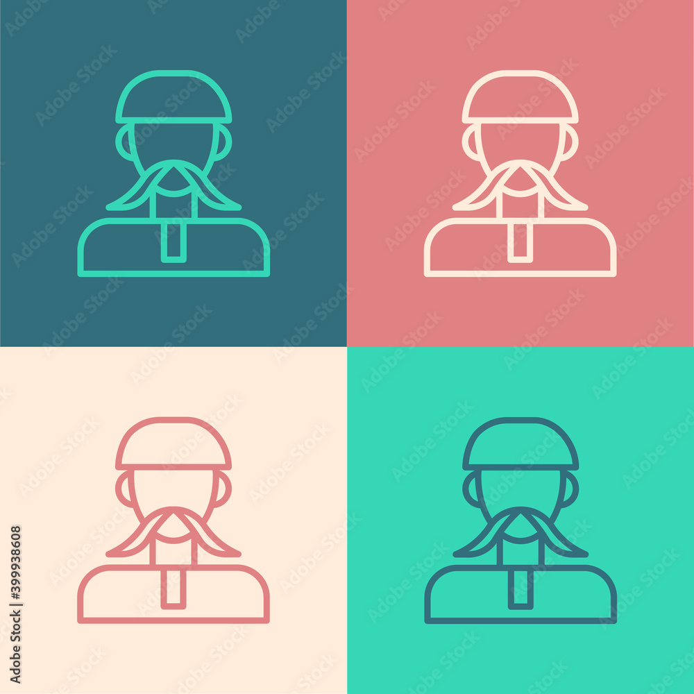 Pop art line Ukrainian cossack icon isolated on color background. Vector. Pop art line Ukrainian cossack icon isolated on color background. Vector.