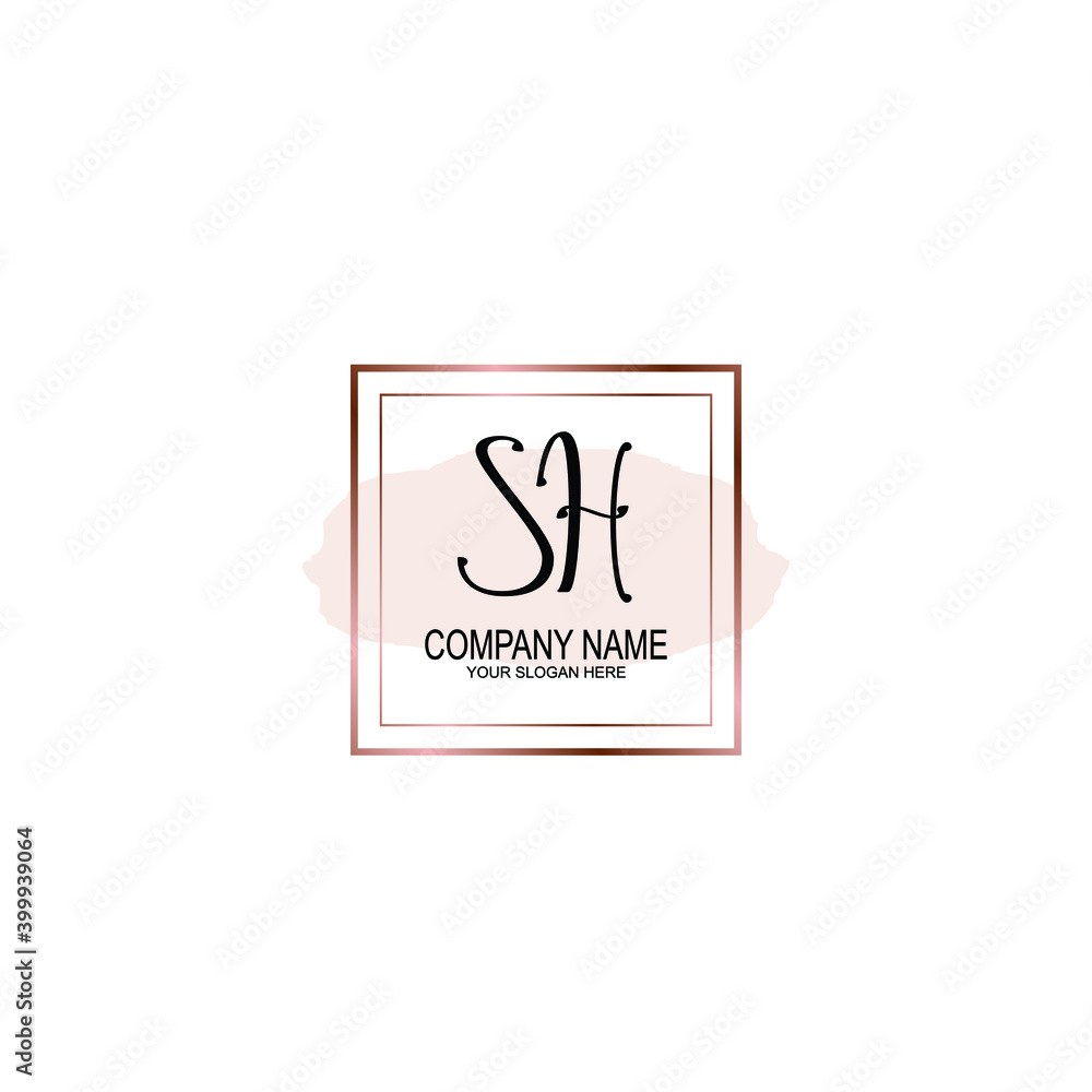 Initial SH Handwriting, Wedding Monogram Logo Design, Modern Minimalistic and Floral templates for Invitation cards	

