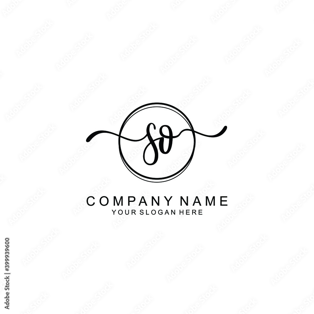 Initial SO Handwriting, Wedding Monogram Logo Design, Modern Minimalistic and Floral templates for Invitation cards	
