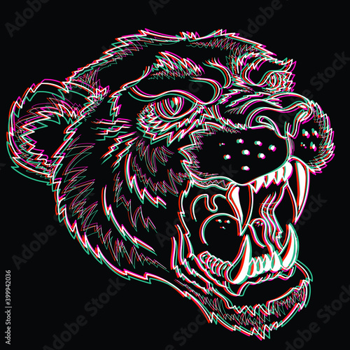 The Vector logo panther or lioness for tattoo or T-shirt print design or outwear.  Hunting style lions background. This hand drawing would be nice to make on the black fabric or canvas.