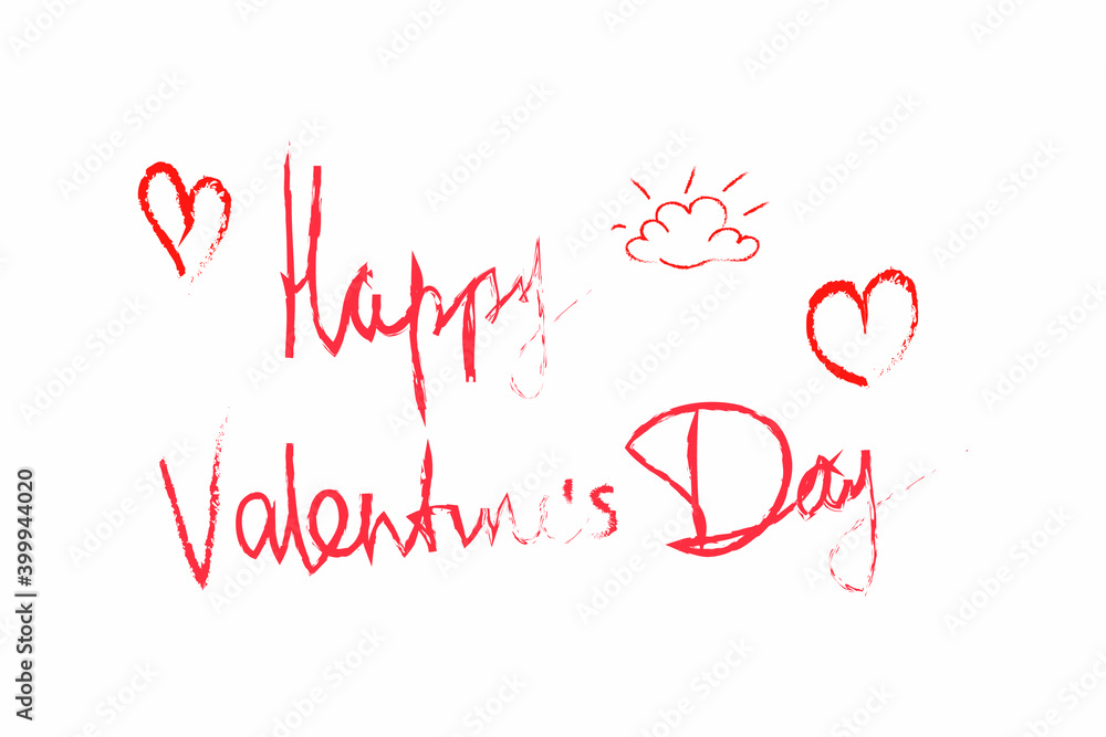 Handwriting text Happy Valentines Day with heart, cloud. Vector illustration isolated on white. Inscription for card, poster, banner