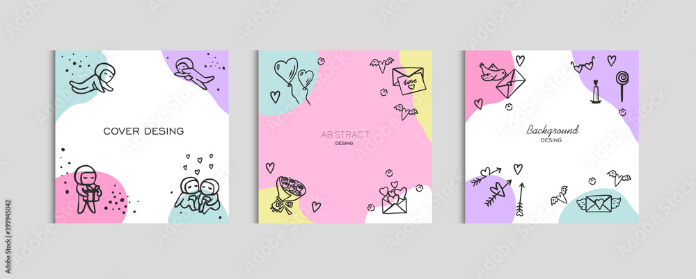 Romantic set of cute illustrations. Love, love story, relationship. Vector design concept for Valentines Day and other users.