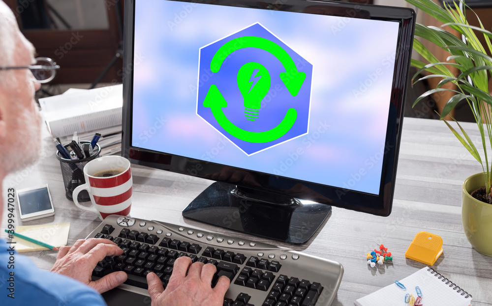 Renewable energy concept on a computer Renewable energy concept on a computer