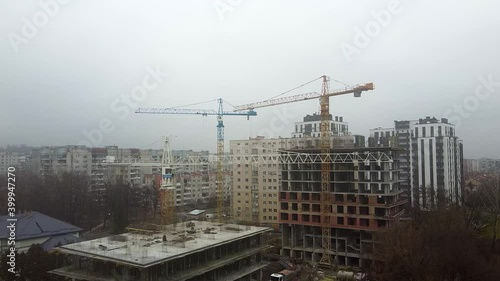 Crane tower working View from the quadcopter