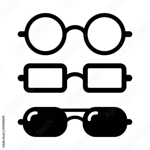 Set of three modern glasses vector icon isolated on white  