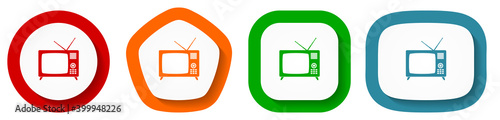 Retro television vector icon set, tv flat design buttons on white background