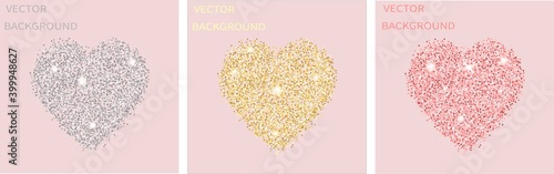 Sparkling heart dust isolated on pink background. For social media posts, mobile apps, banners design and web/internet. Glitter style. Vector set.