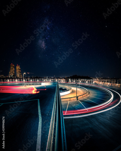 Canvas Print Light trails on Garage with stars