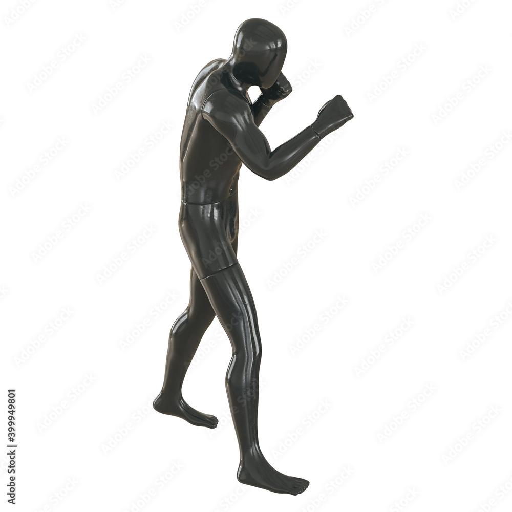Black male sports mannequin in a fighting stance on an isolated background. Side view. 3d rendering Black male sports mannequin in a fighting stance on an isolated background. Side view. 3d rendering