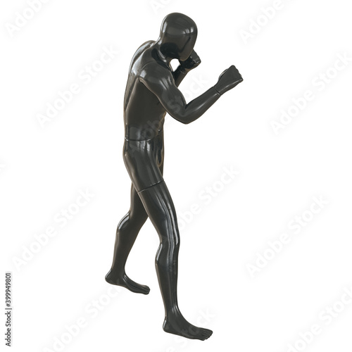 Black male sports mannequin in a fighting stance on an isolated background. Side view. 3d rendering