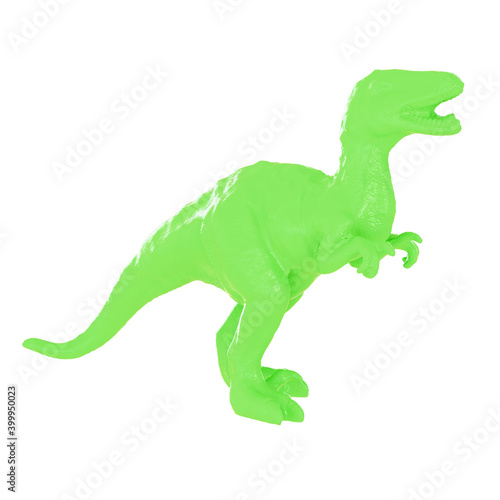 Plastic green toy dinosaur on an isolated background. 3d rendering