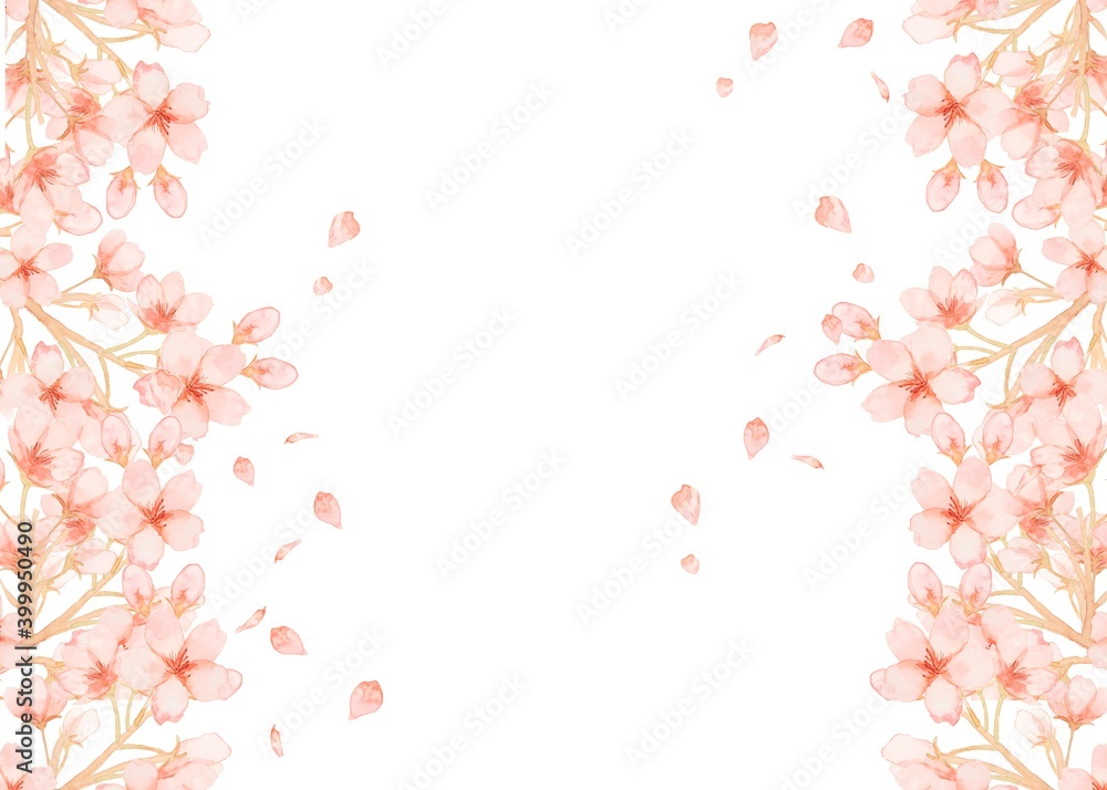 水彩さくらフレーム　背景　Cherry-blossoms frame