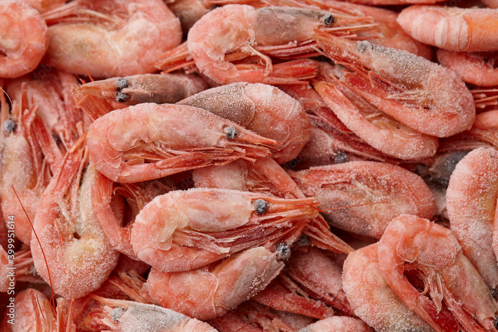 Frozen shrimps seafood, close up view Frozen shrimps seafood, close up view