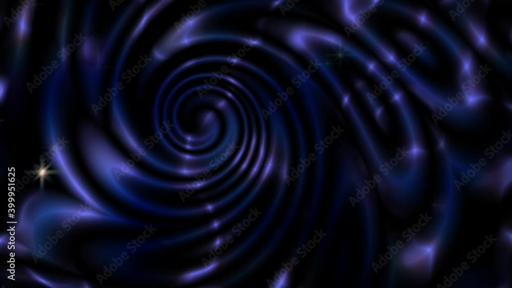 A purple-hued fractal swirls into a whirlpool. The dark background with twinkling stars changes color. A purple-hued fractal swirls into a whirlpool. The dark background with twinkling stars changes color.