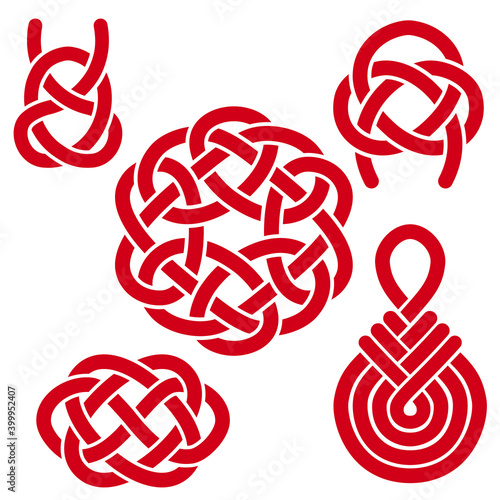 Chinese red knots - different template for design. Traditional asian auspicious symbols. Vector set.