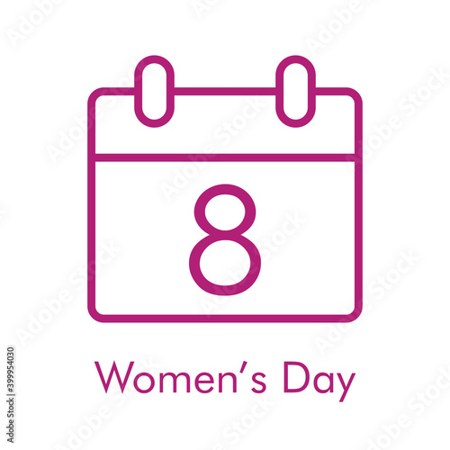 Día de la mujer. Logotipo con hoja de calendario con número 8 con lineas en color morado