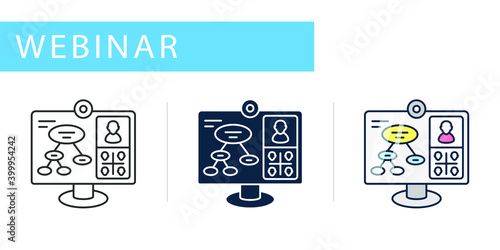 Webinar, icons set, broadcast scheme