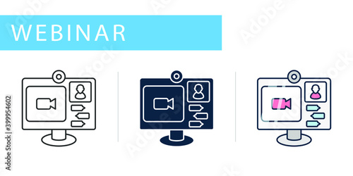 video broadcast webinar, icons set