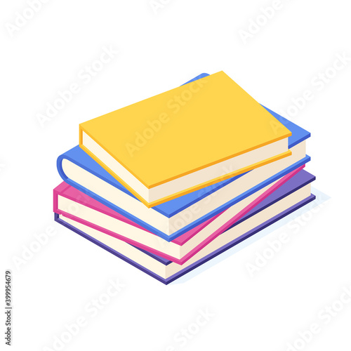 Stack of lying paper book with hard cover isometric.