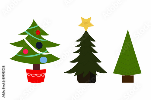 Set of christmas tree isolated on white. Vector illustration in flat style. 