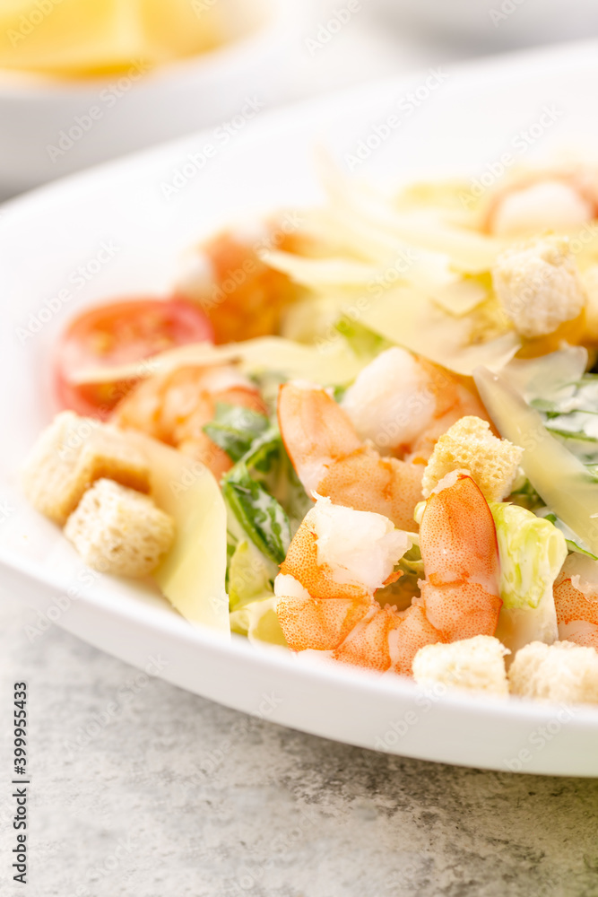 Shrimp salad with fresh vegetables, cheese and croutons. Shrimp salad with fresh vegetables, cheese and croutons.