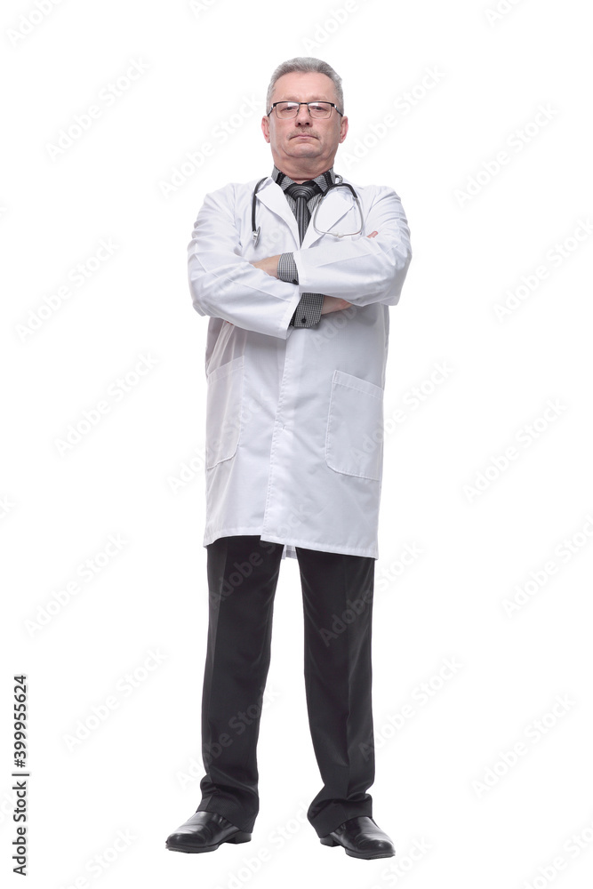 Confident mature man looking at camera. Having crossed arms and isolated on white Confident mature man looking at camera. Having crossed arms and isolated on white
