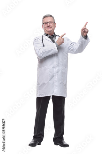 Smiling medical doctor with stethoscope. Isolated over white background