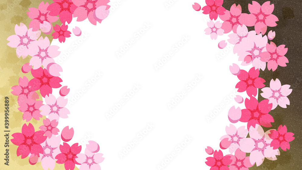 桜　花びら　金枠　フレーム　水彩風