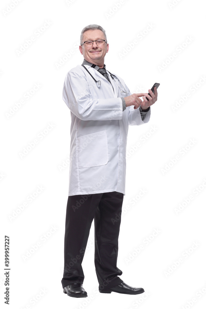 Closeup photo of man doctor standing isolated on white background Closeup photo of man doctor standing isolated on white background