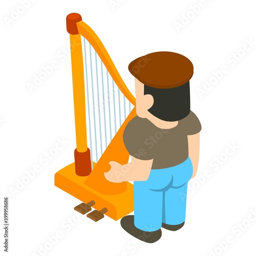 Harper musician icon. Isometric illustration of harper musician vector icon for web
