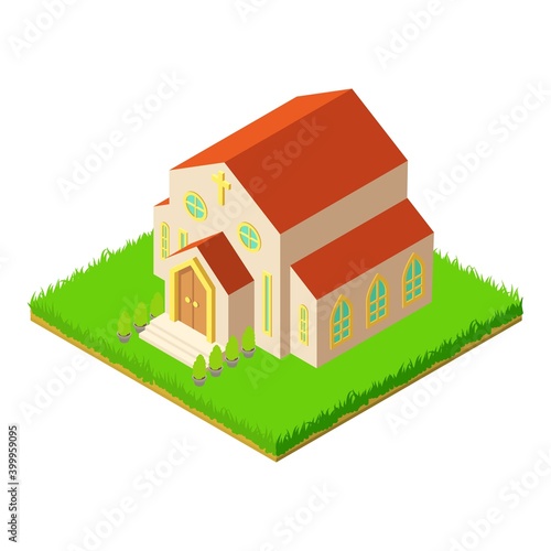 Beautiful church icon. Isometric illustration of beautiful church vector icon for web